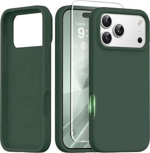Miniatura 158 de GONEZ Funda de silicona para iPhone 14 Pro Max, compatible con MagSafe, con protector de pantalla + protector de lente de cámara, silicona líquida a