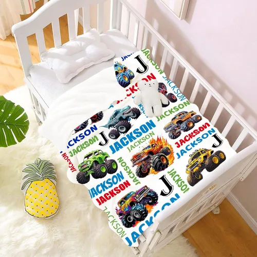 Miniatura 2 de Manta de bebé personalizada con nombre, para niñas, niños, amantes de los camiones, regalo para bebés, recién nacidos, niños, manta de franela