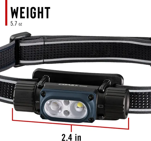Miniatura 12 de Coast WPH30R 1000 lúmenes Faro de cabeza impermeable ultrabrillante IP68 USB recargable de doble potencia, 5 modos con haz de luz puntual