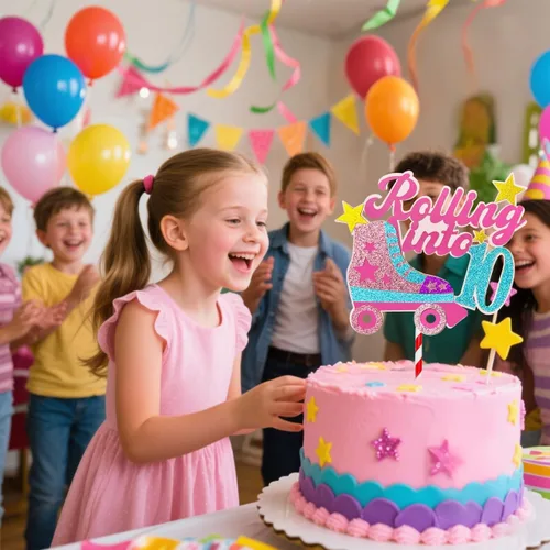 Miniatura 6 de Decoración para tartas con temática de décimo cumpleaños de 10 años, decoración de cumpleaños de 10 años para niñas, patinaje sobre ruedas, fiesta