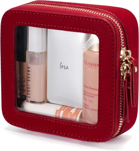 Miniatura 10 de Bolsa de maquillaje transparente Popvibe, estuche de cosméticos de viaje con cremallera, bolsa de aseo transparente con cremallera, organizador Malva
