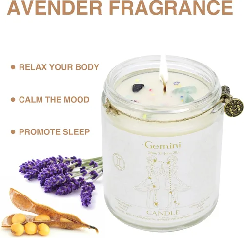 Miniatura 4 de Vela de Tarro del Signo del Zodíaco, Géminis, Aroma a Lavanda