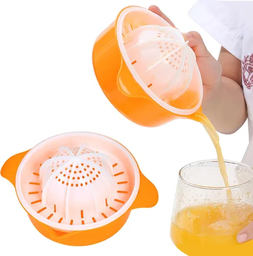 Exprimidor de naranja cítrica, exprimidor manual de limón, prensa de lima, escariador de rotación de tapa antideslizante con colador y recipiente..