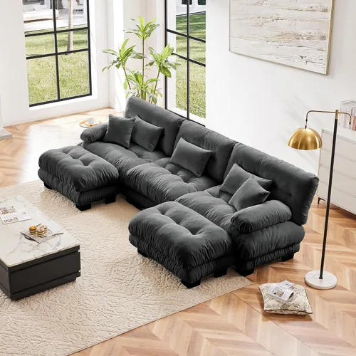Miniatura 61 de Otomana beige para sofá modular modular, sofá individual, asiento otomano para sofá modular convertible, sofás de terciopelo para sala de estar