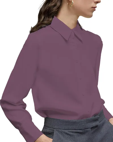 Miniatura 19 de Camisa clásica de botones para mujer, manga larga con cuello, blusa de gasa para trabajo y oficina