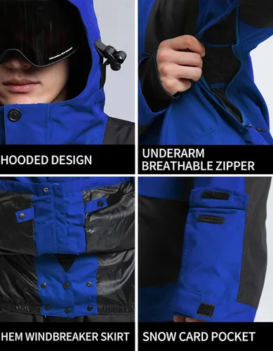 Miniatura 23 de GSOU SNOW Chaqueta de esquí para hombre, abrigo de nieve para snowboard, cálido, invierno, impermeable, con capucha