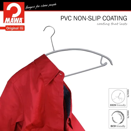 Miniatura 2 de Mawa by Reston Lloyd - Percha de metal antideslizante, soporte de hombro suave con ganchos para falda/barra de pantalones, modelo 42-U, color Plata