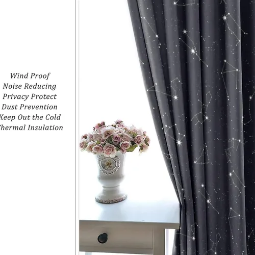 Miniatura 6 de Cortinas de Constelación, Arte Moderno Abstracto Patrón de Símbolos de Constelación Galaxia Negra Blanca, Tratamientos para Ventanas con Aislamiento