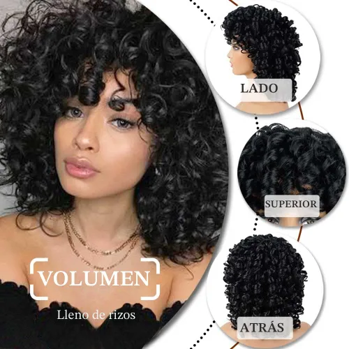 Miniatura 4 de Pelucas rizadas cortas y sueltas para mujeres negras, peluca afro para mujeres negras, peluca rizada para mujeres, pelucas sintéticas para mujeres