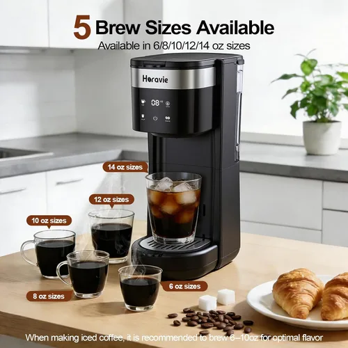 Miniatura 3 de Cafetera de una sola porción todo en 1, apta para taza de viaje de 7.8 pulgadas, cafetera caliente y helada K Cup con 5 tamaños de preparación