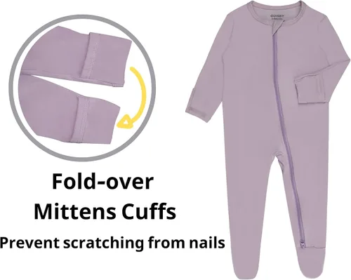 Miniatura 4 de GUISBY Pijama de rayón con pies para bebé con puños de manopla, mameluco suave de manga larga de 0 a 18 meses