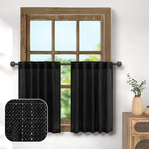 Miniatura 44 de Pitalk Cortinas de lino para café de 24 pulgadas de largo, con bolsillo trasero, plisadas, estilo bohemio, granja, cocina, cortinas para ventana