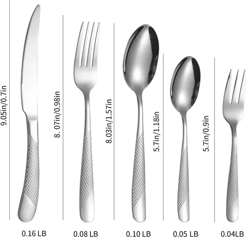 Miniatura 4 de Modern Silverware - Juego de cubiertos martillados de acero inoxidable de 20 piezas para 4 personas, incluye tenedores, cucharas, cuchillos, plateado