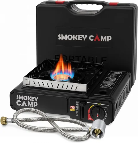Miniatura 13 de Estufa de campamento de 3500 W, estufa de campamento resistente al viento con funda de transporte de encendido piezoeléctrico y 2 adaptadores