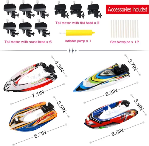Miniatura 7 de Juguete de baño, bote de viento, paquete de 12 juguetes surtidos de barco de baño, barco de velocidad de yate para piscina, playas y bañeras