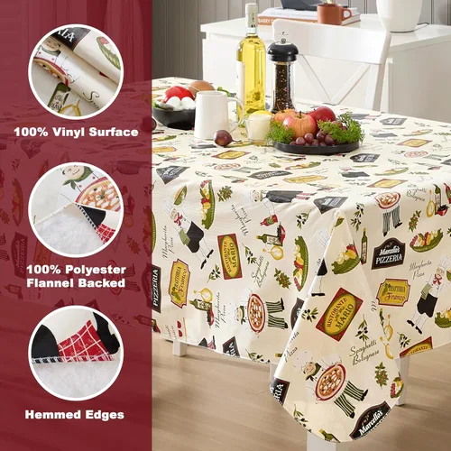 Miniatura 4 de Newbridge Mantel rectangular de vinilo de 52 x 52 pulgadas con reverso de franela, bistró chef italiano, chef novedoso para interiores y exteriores