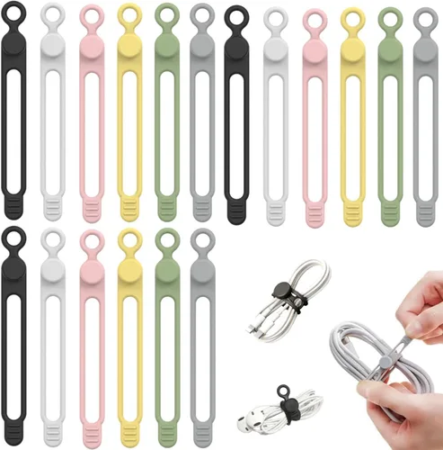 Miniatura 8 de 12 bridas de silicona para cables, envoltura elástica reutilizable, organizador de cables de datos y correas de gestión de cables, para cables