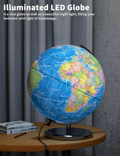 Miniatura 3 de Orionstar Globo mundial grande de 13 pulgadas con soporte, globo educativo para el aprendizaje de los niños, detalles coloridos del mapa del mundo