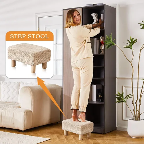 Miniatura 5 de Wimarsbon Reposapiés Otomano de Hierba Marina Natural Rectangular Reposapiés Puf Otomanos con Patas de Madera Tejido a Mano Taburete Escalón