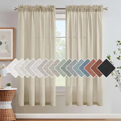 Miniatura 47 de H.VERSAILTEX Cortinas de Lino con Textura Filtradoras de Luz para Tratamiento de Ventanas de Sala de Estar, Cortinas Naturales Duraderas