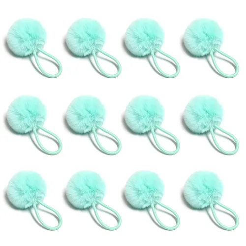 Miniatura 10 de SUSULU Bandas elásticas de pelo sintético de conejo con pompón para mujer, banda de goma con soporte de cola de caballo de 2.0 in, accesorios 6