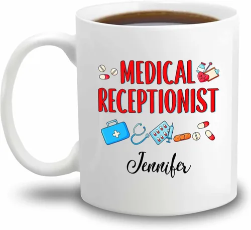 Miniatura 17 de Taza de café de recepcionista personalizada, regalos para agradecimiento, taza blanca de recepcionista, taza de viaje para recepcionistas, taza