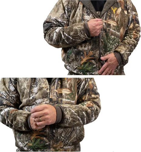 Miniatura 13 de HOT SHOT Chaqueta de caza de camuflaje de sarga aislada para hombre, camuflaje con carcasa de algodón, para clima frío, caza de aves y ciervos