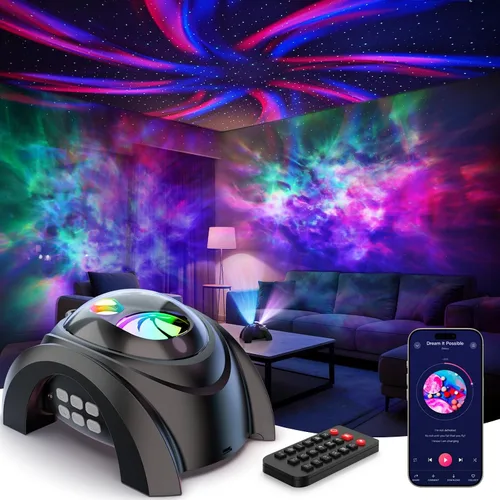 Miniatura 10 de Rossetta Proyector de galaxia de doble lente, proyector de estrellas para dormitorio con ruido blanco y altavoz Bluetooth, control remoto