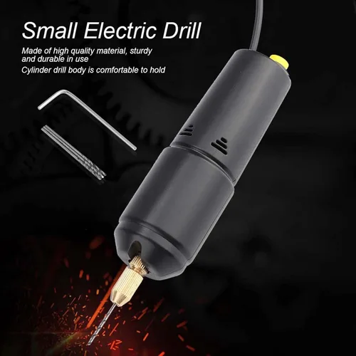 Miniatura 9 de Mini taladro de mano eléctrico, DC 5V portátil de mano micro USB taladro con 3 brocas de repuesto, rango de pinza de 0.028-0.051 in