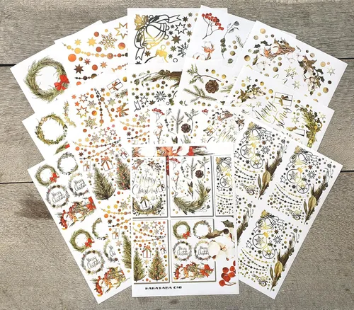 Miniatura 2 de HANATABA - Paquete de papel (15 hojas de 8 x 11 pulgadas) para árbol de Navidad y corona de HANATABA - Imágenes de efímera con estilo Art Deco Papel