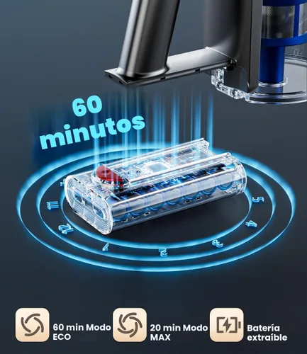 Miniatura 5 de KARDV Aspiradora inalámbrica, aspiradora de 500 W/40 Kpa para el hogar, aspiradora de palo de 60 minutos con pantalla LED, carga antienredos