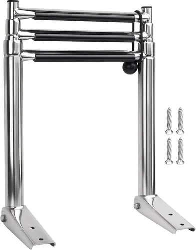Miniatura 2 de Escalera telescópica para barco de 3 escalones, acero inoxidable 316 de grado marino, capacidad de 900 libras, peldaños antideslizantes y pasamanos