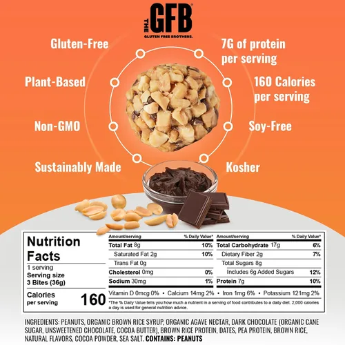 Miniatura 2 de The Gluten Free Brothers Bocaditos de Chocolate Negro con Mantequilla de Maní - Bolas de Proteína Sin Gluten – Sin OMG, Sin Soja, Veganas – Bolas
