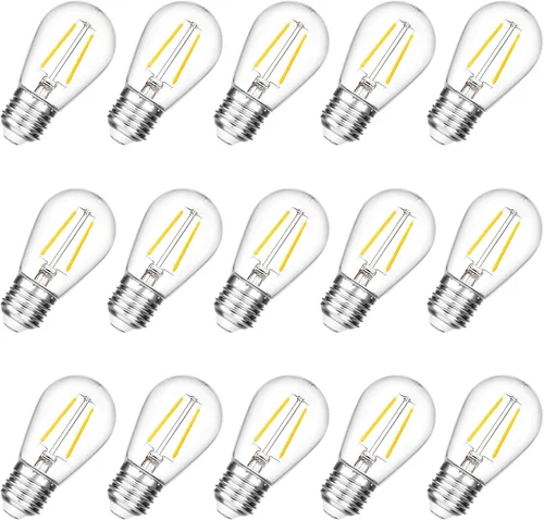 VISTERLITE Bombillas LED de repuesto S14 inastillables, 2 W, equivalente a 11-25 vatios, blanco cálido 2200 K, tira de luces para exteriores,