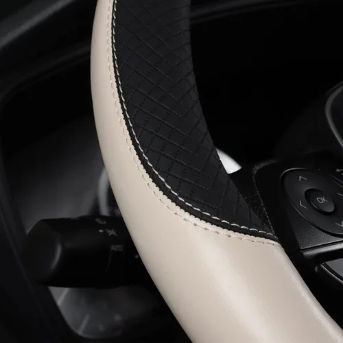 Miniatura 4 de Funda de cuero para volante de automóvil, envoltura antideslizante de 15 pulgadas (beige)