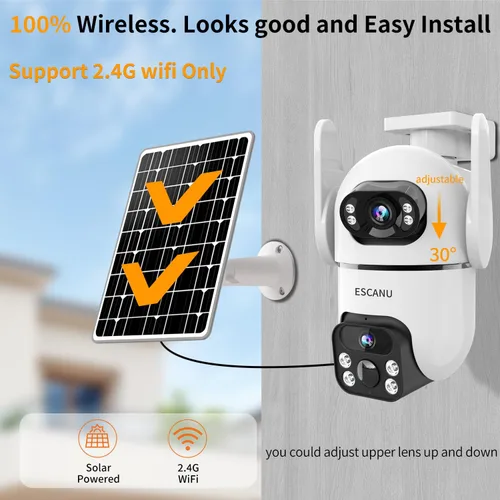 Miniatura 2 de ESCANU Cámaras de seguridad de doble lente inalámbricas para exteriores para seguridad del hogar, WiFi, audio de 2 vías, visión nocturna, detección