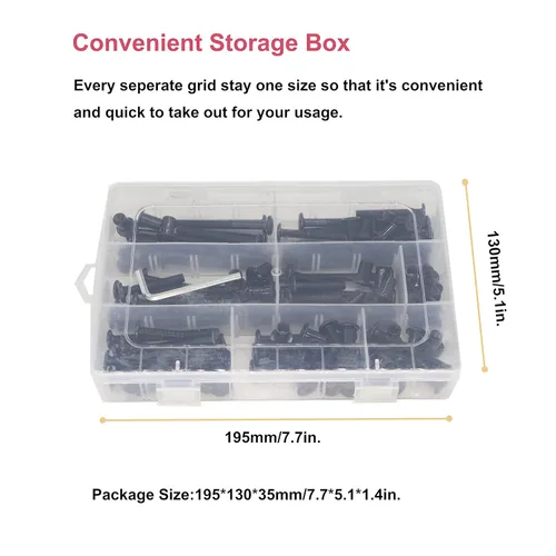 Miniatura 6 de cSeao 114 tornillos de conexión de cabeza plana M6 negro Allen, tornillos de conexión, tornillos de casquillo de casquillo, kit de tuercas