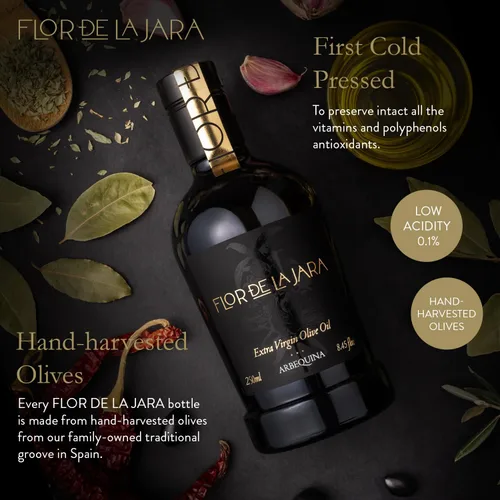 Miniatura 4 de FLOR DE LA JARA Aceite de Oliva Extra Virgen Premium de España, Prensado en Frío, Monovarietal Arbequina, Aceitunas Cosechadas a Mano, Finca