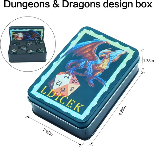 Miniatura 4 de DND - Juego de dados de borde afilado, 7 piezas de dados poliédricos DND con exquisito embalaje de caja de hoja, ideal para juegos de rol