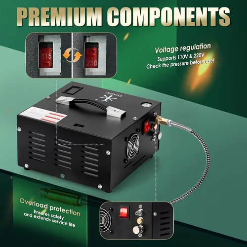Miniatura 6 de TUXING Compresor de aire PCP de 4500 Psi Bomba de aire de alta presión de 30 Mpa 300 bar Sin aceite/agua Alimentado por automóvil 12 V CC