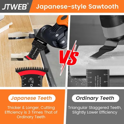 Miniatura 4 de JTWEB Hojas de sierra oscilantes de dientes japoneses de madera, 12 piezas estándar y de alcance extra largo con borde en forma de arco, cuchillas