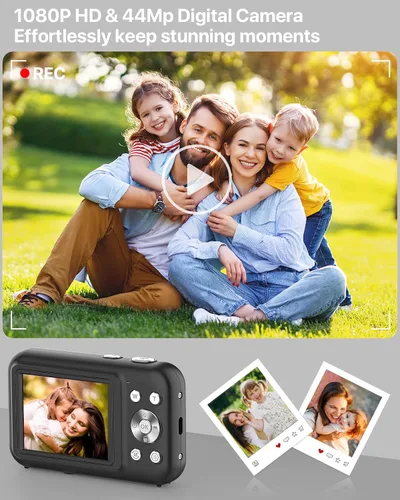Miniatura 6 de Cámara digital, cámara para niños con tarjeta de 32 GB, FHD 1080P 44MP cámara de vlogging, cámara digital de zoom de 16X y disparo, cámaras Negro