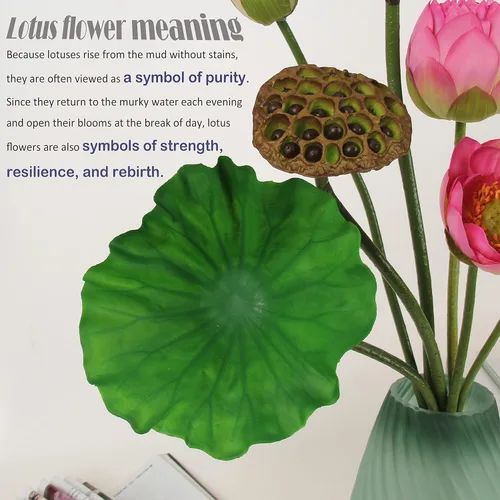 Miniatura 6 de Flores de loto artificiales, de 24 a 31 pulgadas, 7 tallos de plantas de loto, incluyendo flor de loto, brotes de loto, vainas de loto, hojas