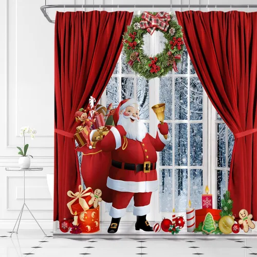 Miniatura 22 de Cortina de ducha de ciervos de Navidad, bosque nevado, ciervos, granja, renos, naturaleza, nevado, paisaje, tela, juego de cortinas de baño