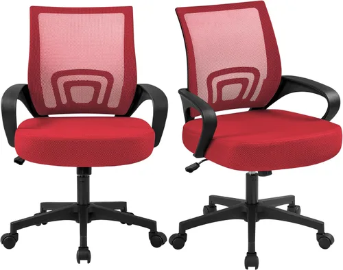 Miniatura 12 de Yaheetech Silla de oficina con respaldo medio, silla de escritorio giratoria con soporte lumbar, silla de malla ergonómica para computadora de Negro