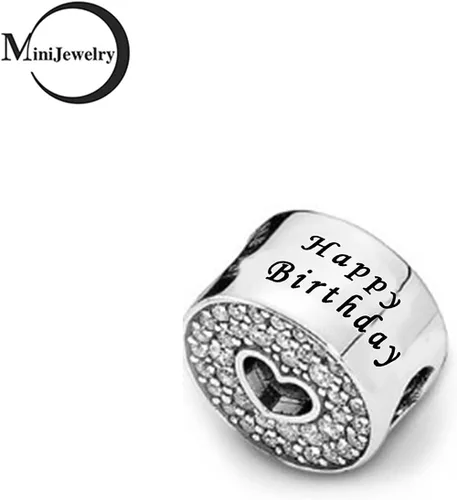 Miniatura 5 de Abalorio de feliz cumpleaños para pulseras, collares, colgantes, corazón, mujeres, hermanas, tía, nieta, celebración, familia, Metal, Circonita