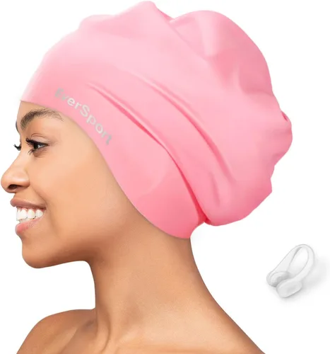 Miniatura 9 de EverSport Gorro de natación grande para trenzas y rastas, gorro de natación de silicona impermeable para mujeres y hombres que mantiene el cabello
