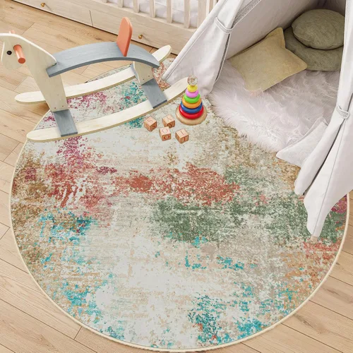 Miniatura 11 de Lahome - Alfombra abstracta de 3 x 5 pies, alfombra lavable azul gris para entrada sin deslizamiento, alfombra moderna de pelo bajo y suave