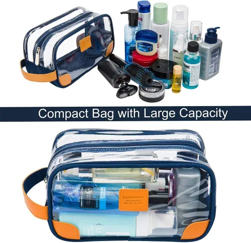 Miniatura 4 de Lermende Neceser de aseo transparente, kit de afeitado transparente para hombre, bolsa de aseo de viaje con correa de mano, organizador unisex