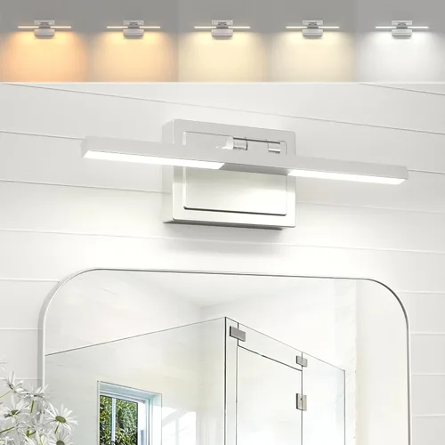 Miniatura 14 de NIORSUN Lámpara de baño moderna de 24 pulgadas, 24 W, 5CCT, regulable, luces LED negras sobre espejo, luces de tocador para baño, espejo de baño